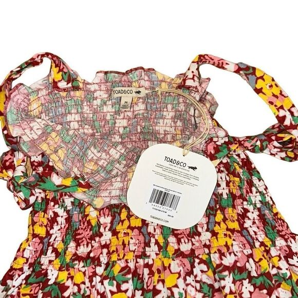 TOAD & CO GEMINA SLEEVELESS DRESS sz M in brick red garden print shirted tube - Picture 8 of 8